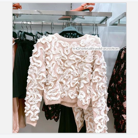 ZARA RIBBON ORGANZA CHIFFON DUSTY PINK KNIT CONTRASTING TRIM SWEATER $69.90 - Picture 5 of 14